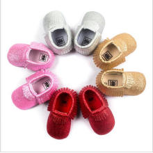 Artículo de Navidad brillante suave Bottom Manual Borla Toddler Baby Shoes